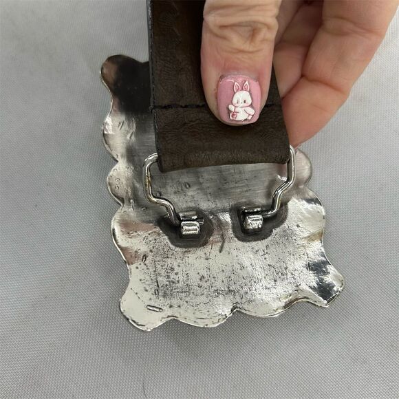 GUESS Woman's Brown Leather Belt w/ Turquoise Buckle Size Large Western Vintage - Picture 5 of 16